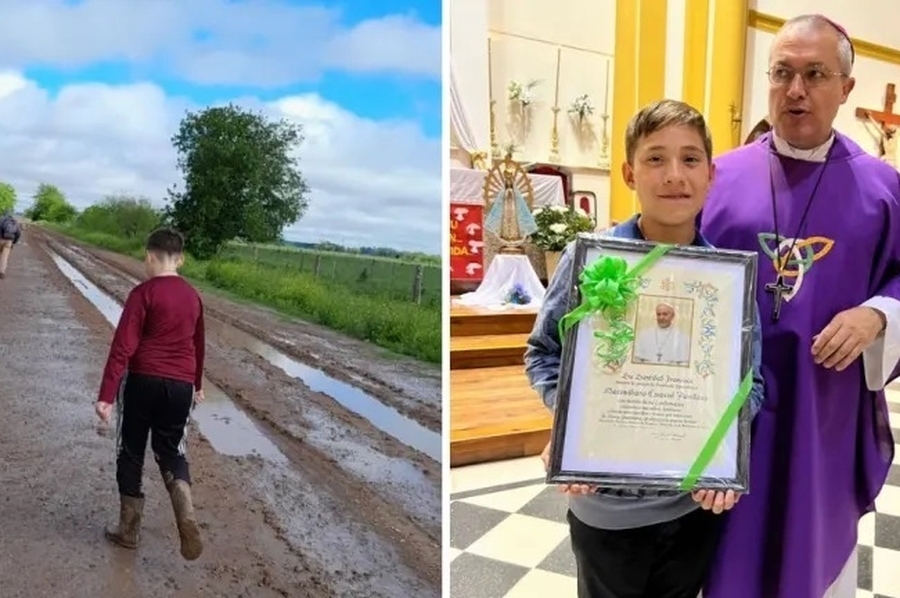 Bendición papal para un niño que caminó 11 km en el barro para ser confirmado