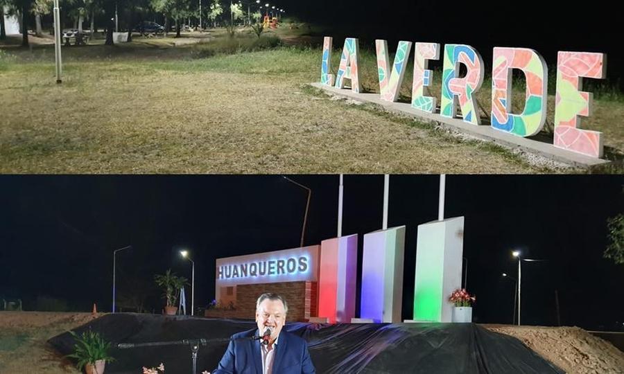 Inauguraron monolitos e iluminación led en los ingresos a Huanqueros